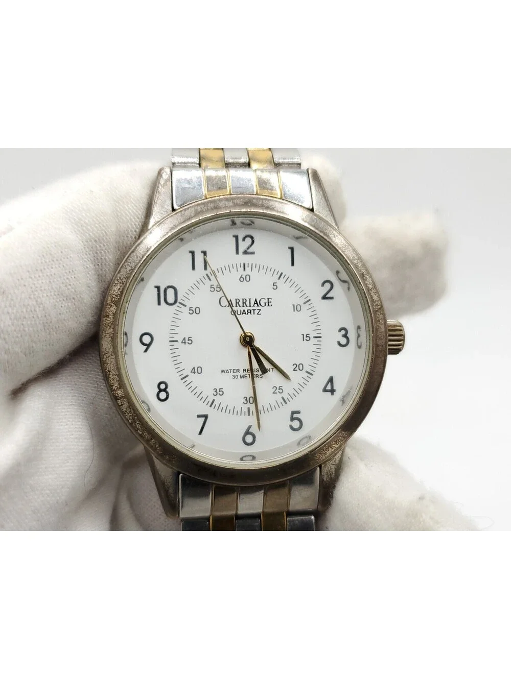 2004 Timex Carriage Quartz Watch Mens New Battery Two-Tone White Dial 36mm